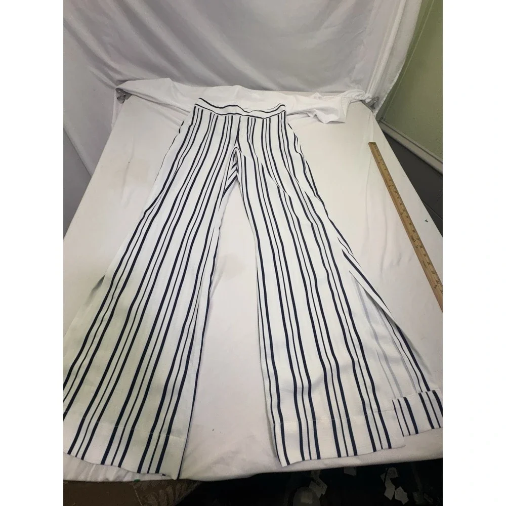 Boston Proper Trouser Pants Womens Size 4 Striped Side Slit Navy White Office - Picture 2 of 7